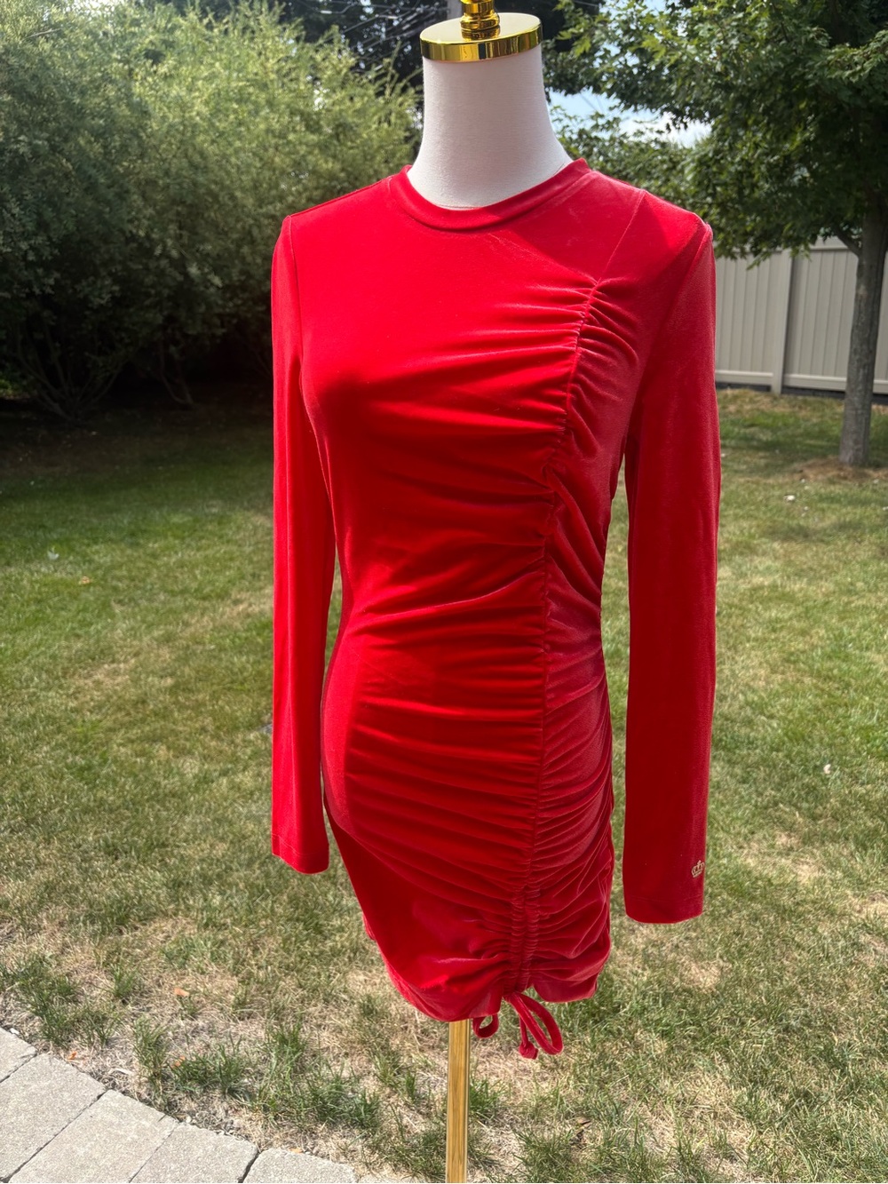 Juicy Couture Vibrant Red Ruched Long-Sleeve Bodycon Dress